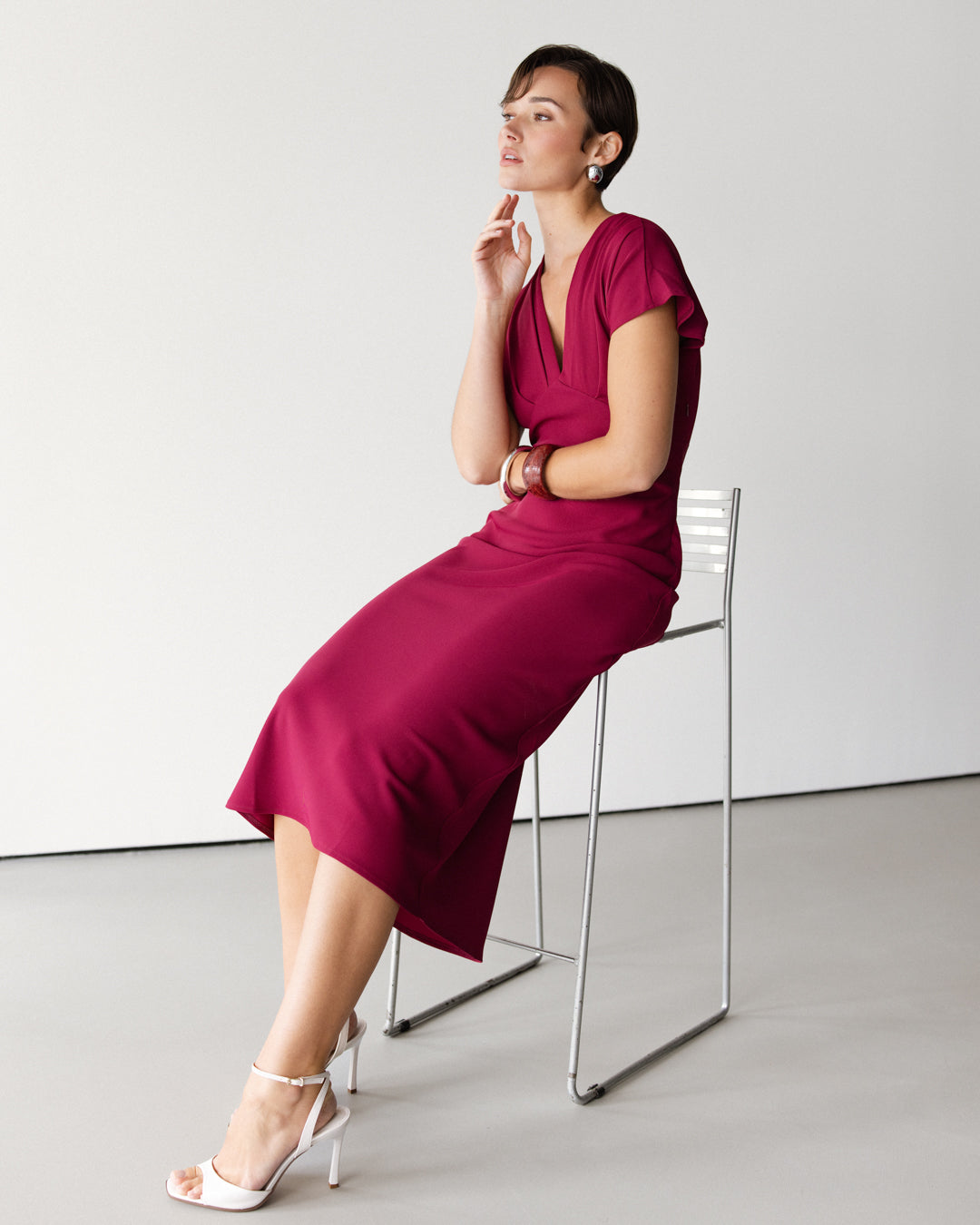 Juliette V Neck Dress | Burgundy