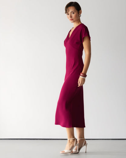 Juliette V Neck Dress | Burgundy