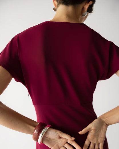 Juliette V Neck Dress | Burgundy