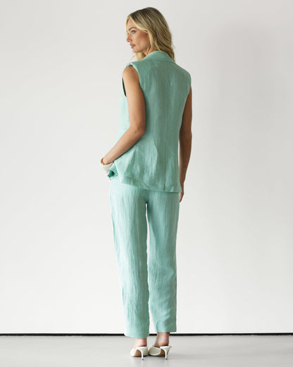 Maris Sleeveless Linen Blazer | Mint