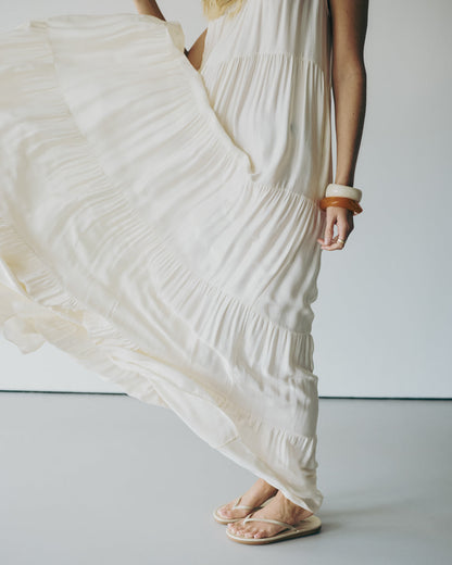 Noelle Strappy Tiered Satin Maxi Dress | Ivory