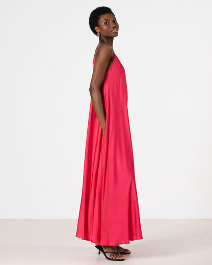 Nyra Slip Satin Maxi Dress | Raspberry