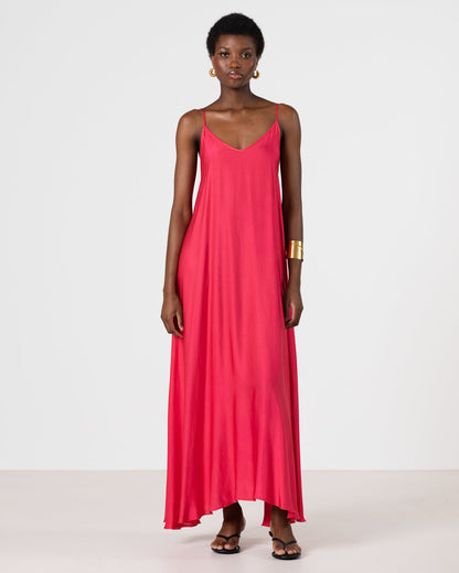 Nyra Slip Satin Maxi Dress | Raspberry