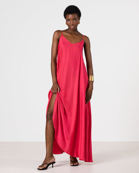 Nyra Slip Satin Maxi Dress | Raspberry