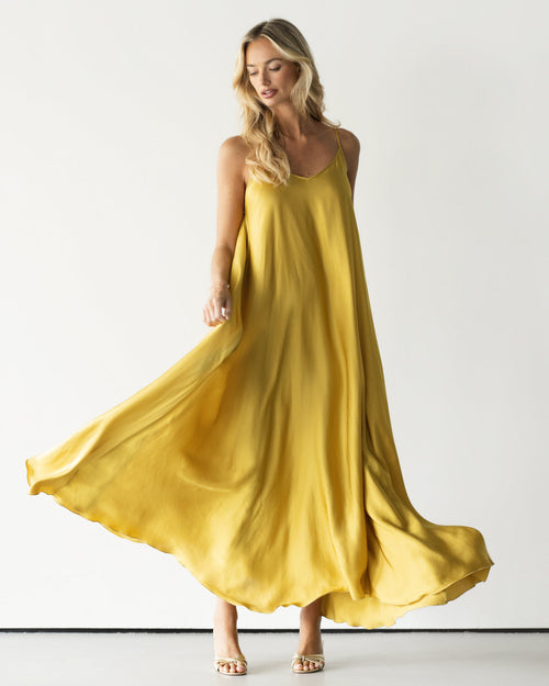 Nyra Slip Satin Maxi Dress | Sunshine Yellow