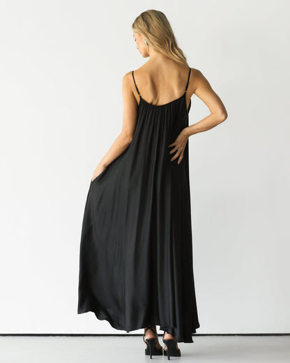 Nyra Slip Satin Maxi Dress | Black
