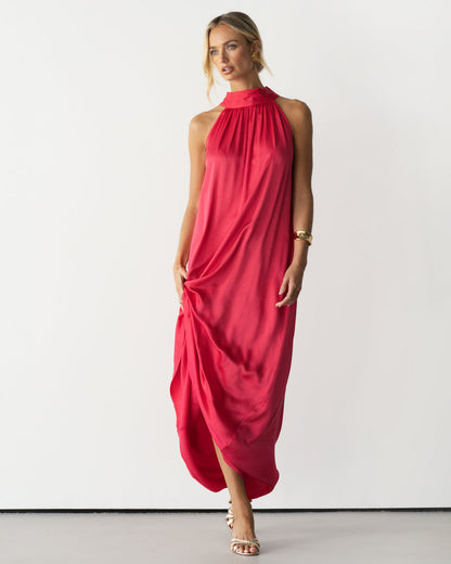 Ruby Halterneck Satin Dress | Raspberry
