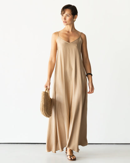 Nyra Slip Satin Maxi Dress | Taupe