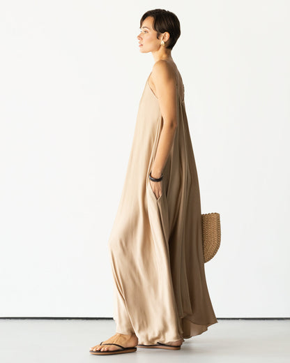 Nyra Slip Satin Maxi Dress | Taupe