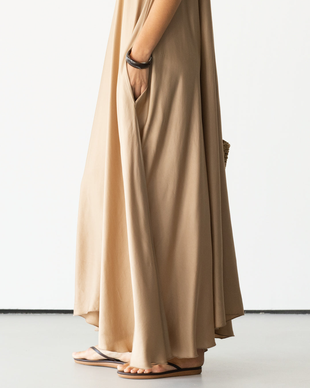 Nyra Slip Satin Maxi Dress | Taupe