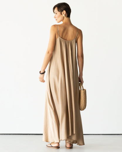 Nyra Slip Satin Maxi Dress | Taupe