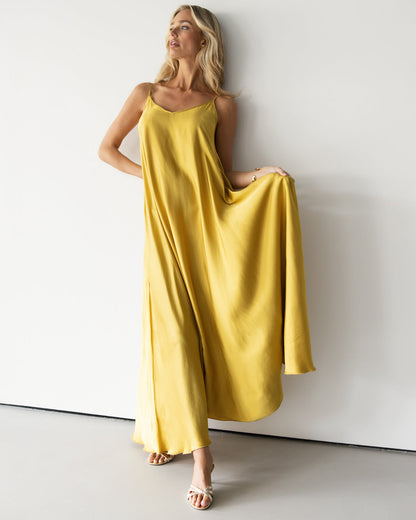 Nyra Slip Satin Maxi Dress | Sunshine Yellow