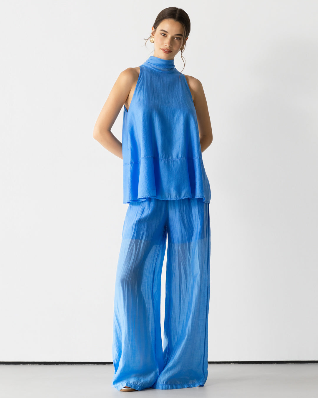 Clotilde Lightweight Elastic Waist Pants | Azure Blue