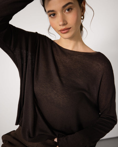 Amelie Lightweight Linen Top | Espresso Brown