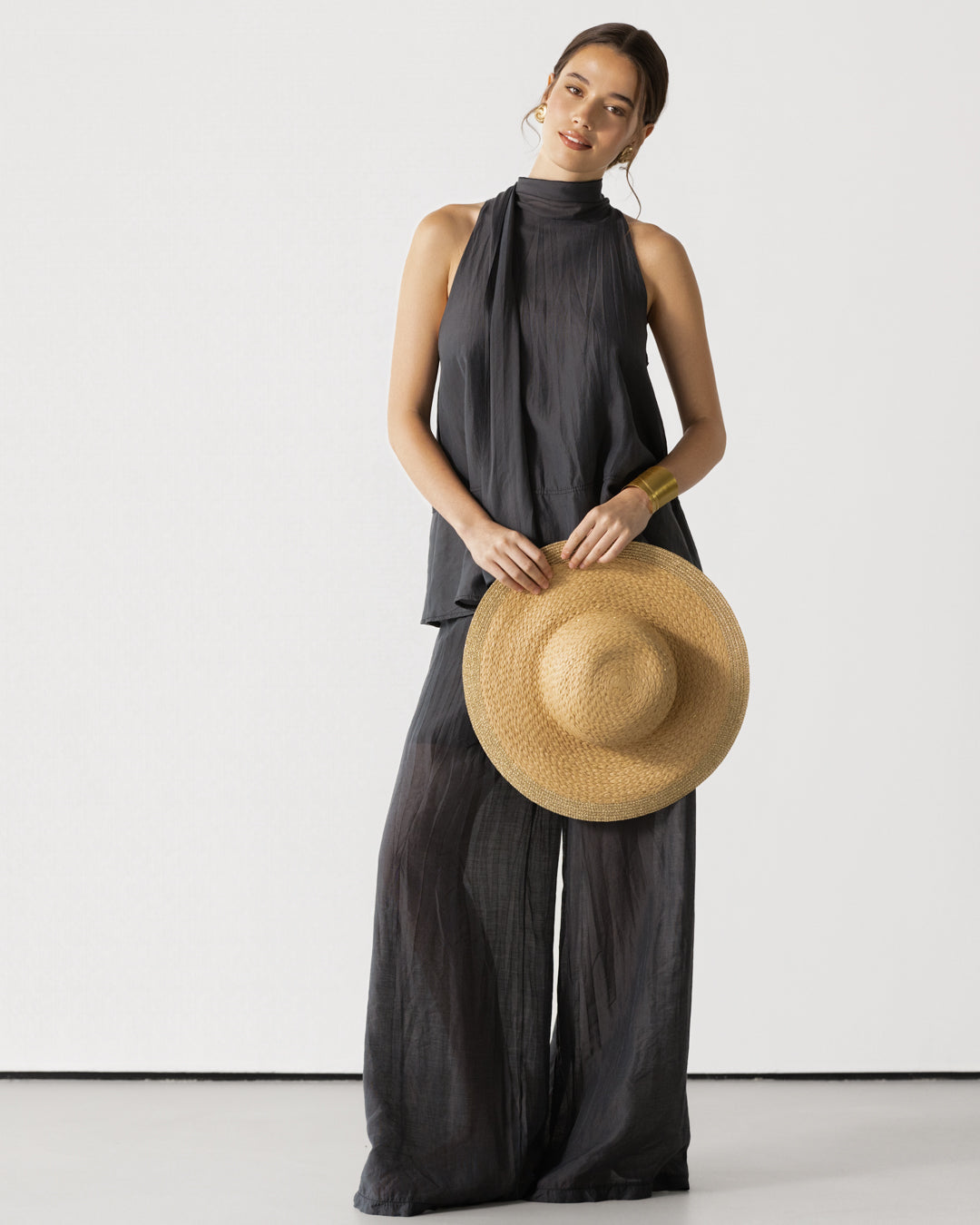 Clotilde Halterneck Tie Back Top | Black