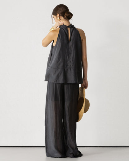 Clotilde Halterneck Tie Back Top | Black