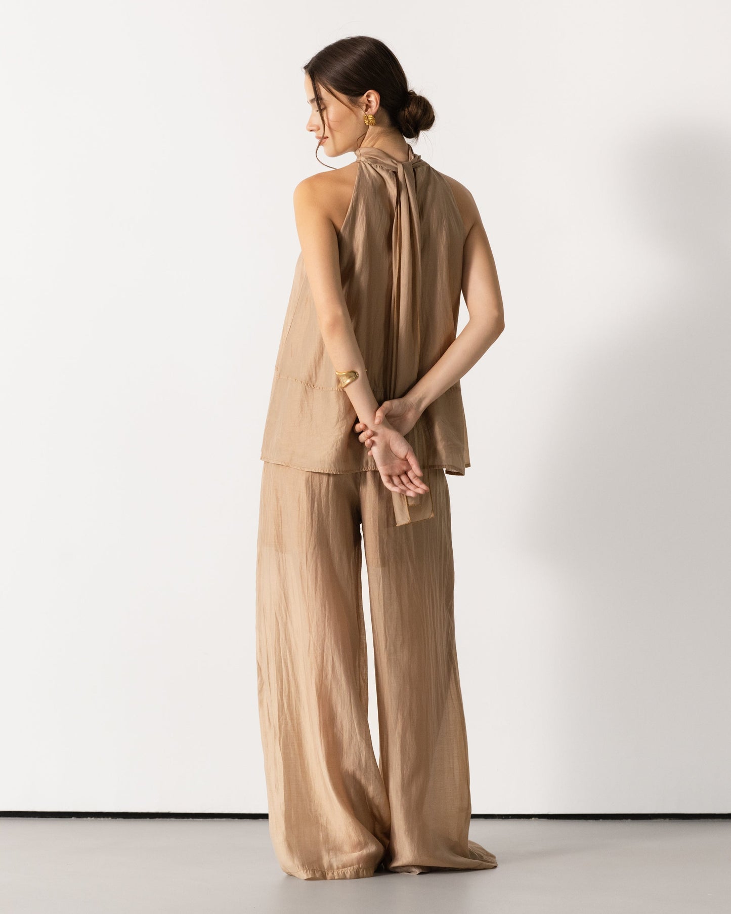 Clotilde Halterneck Tie Back Top | Sand