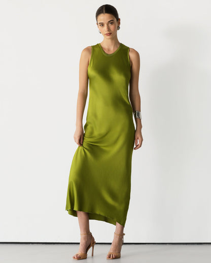Sabrina Sleeveless Satin Dress | Olive Green