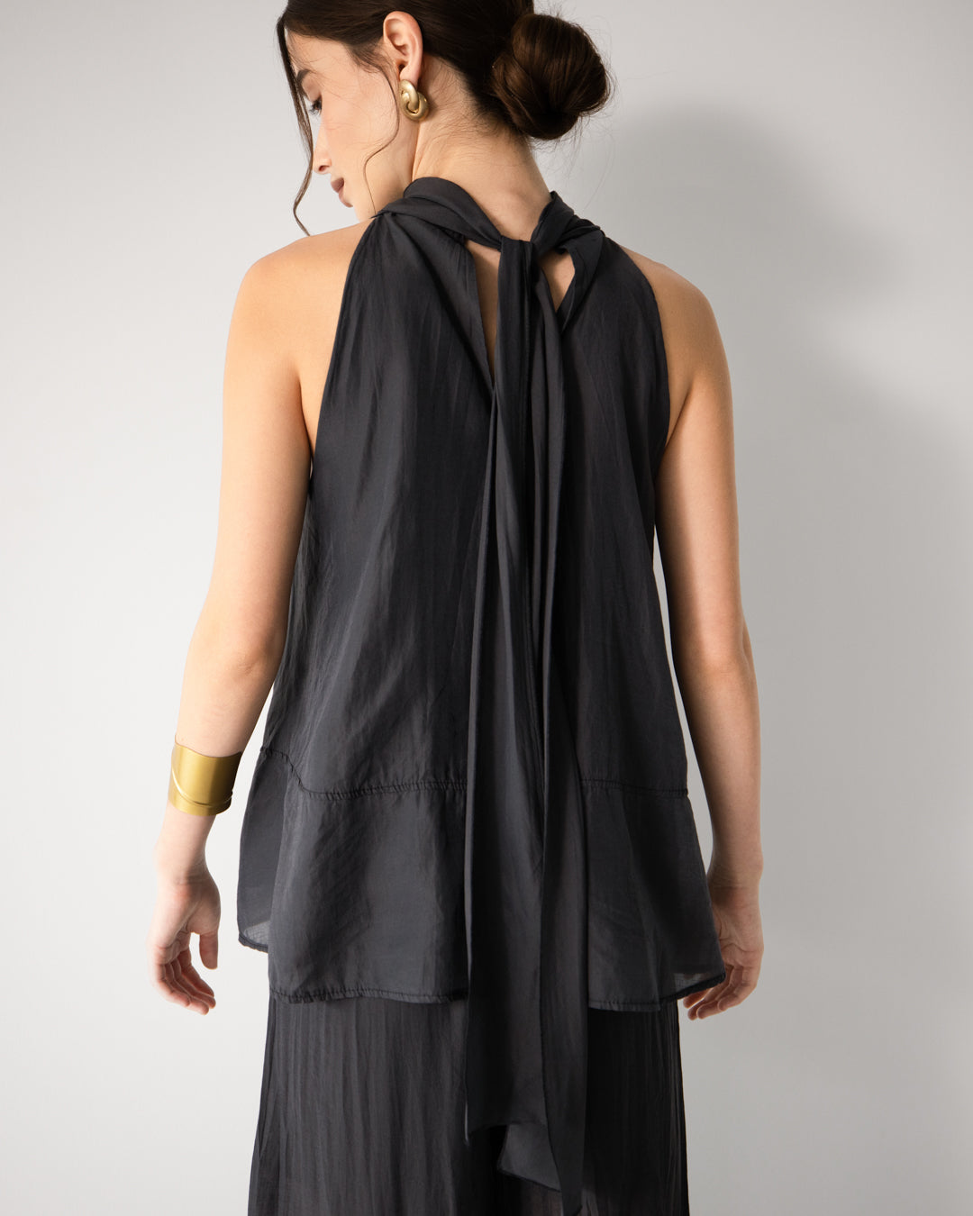 Clotilde Halterneck Tie Back Top | Black