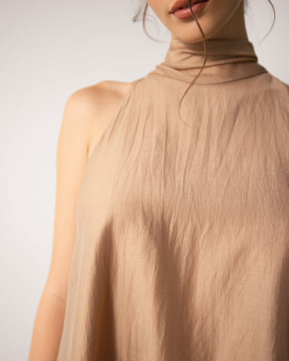 Clotilde Halterneck Tie Back Top | Sand