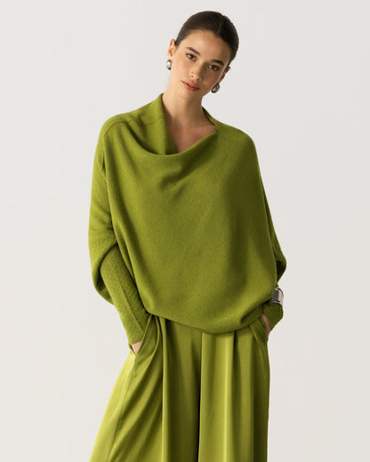 Asymmetric Draped | Olive Green | Seamless Knit