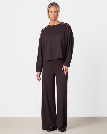 Yumi Elastic Waist Pants | Chocolate Brown
