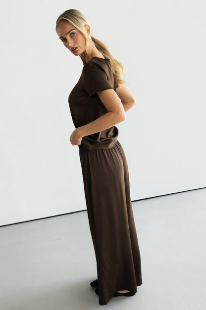 Matilda Satin T-Shirt | Chocolate Brown