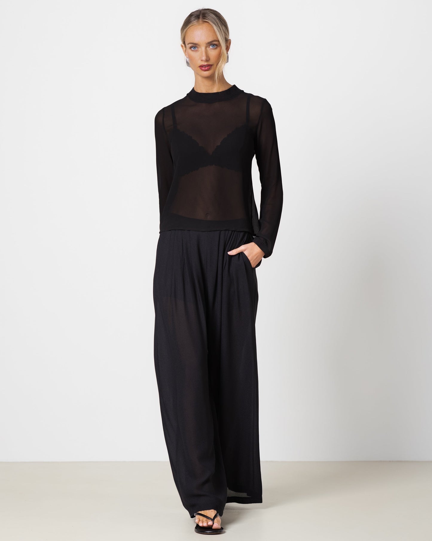 Verity Sheer Elastic Waist Trousers | Black