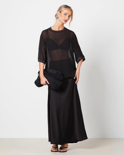 Zadie Sheer Satin Trim Top | Black
