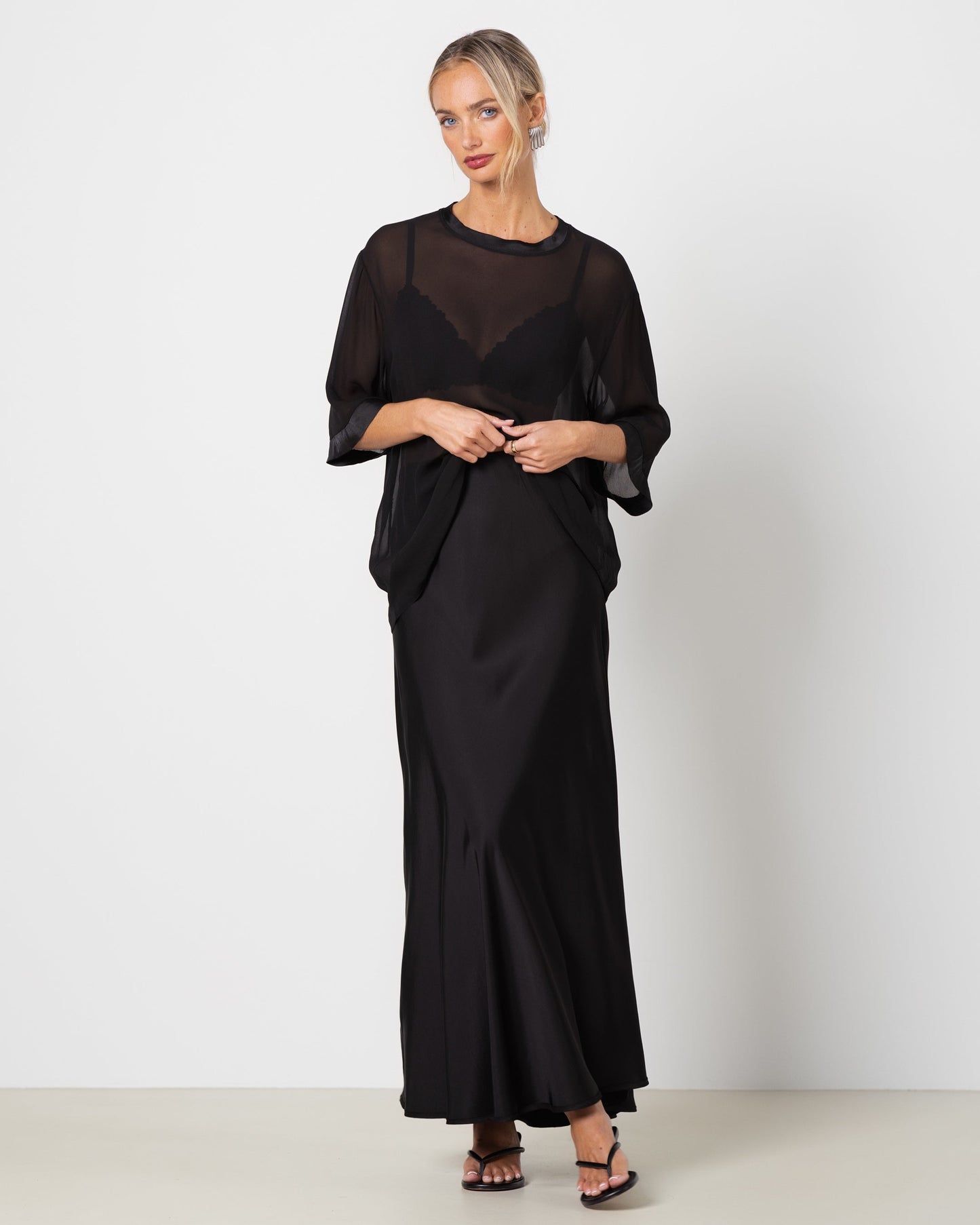 Zadie Sheer Satin Trim Top | Black