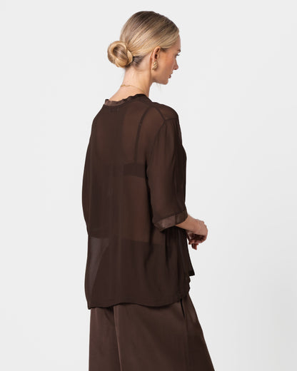 Zadie Sheer Satin Trim Top | Chocolate Brown