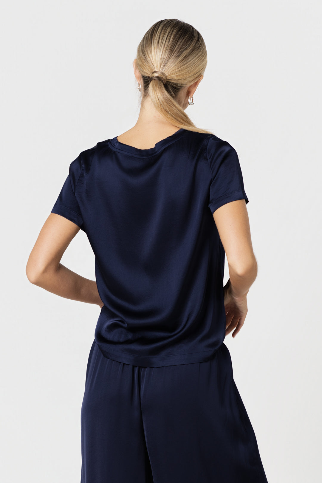 Matilda Satin T-Shirt | Navy