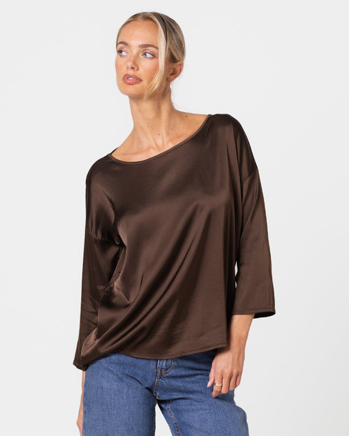 Georgiana Lightweight Satin Top | Chocolate Brown