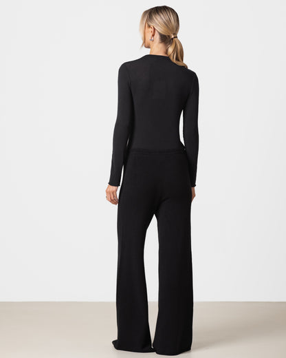 Lucia Featherweight High Neck Top | Black | Modal-Cashmere