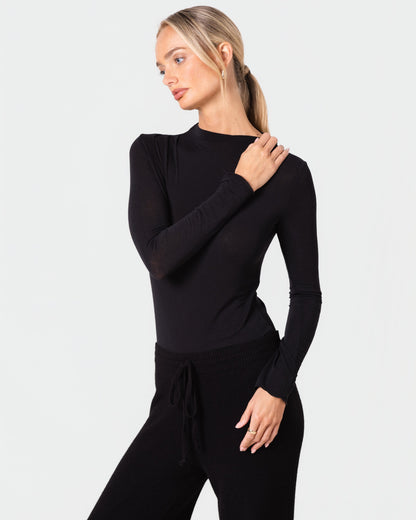 Lucia Featherweight High Neck Top | Black | Modal-Cashmere