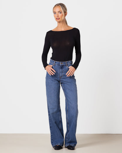 Mae Featherweight Boatneck Top | Black | Modal-Cashmere