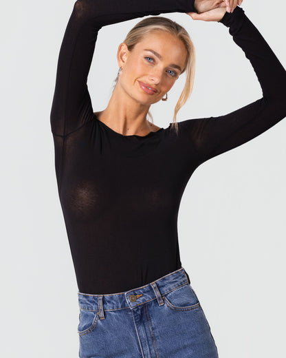 Mae Featherweight Boatneck Top | Black | Modal-Cashmere
