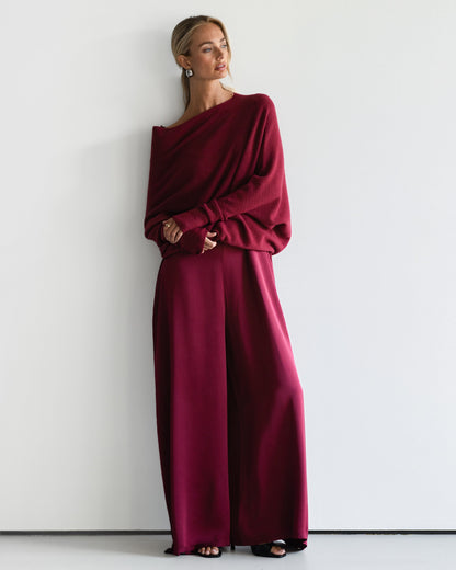 Audrey Satin Jumpsuit | Burgundy