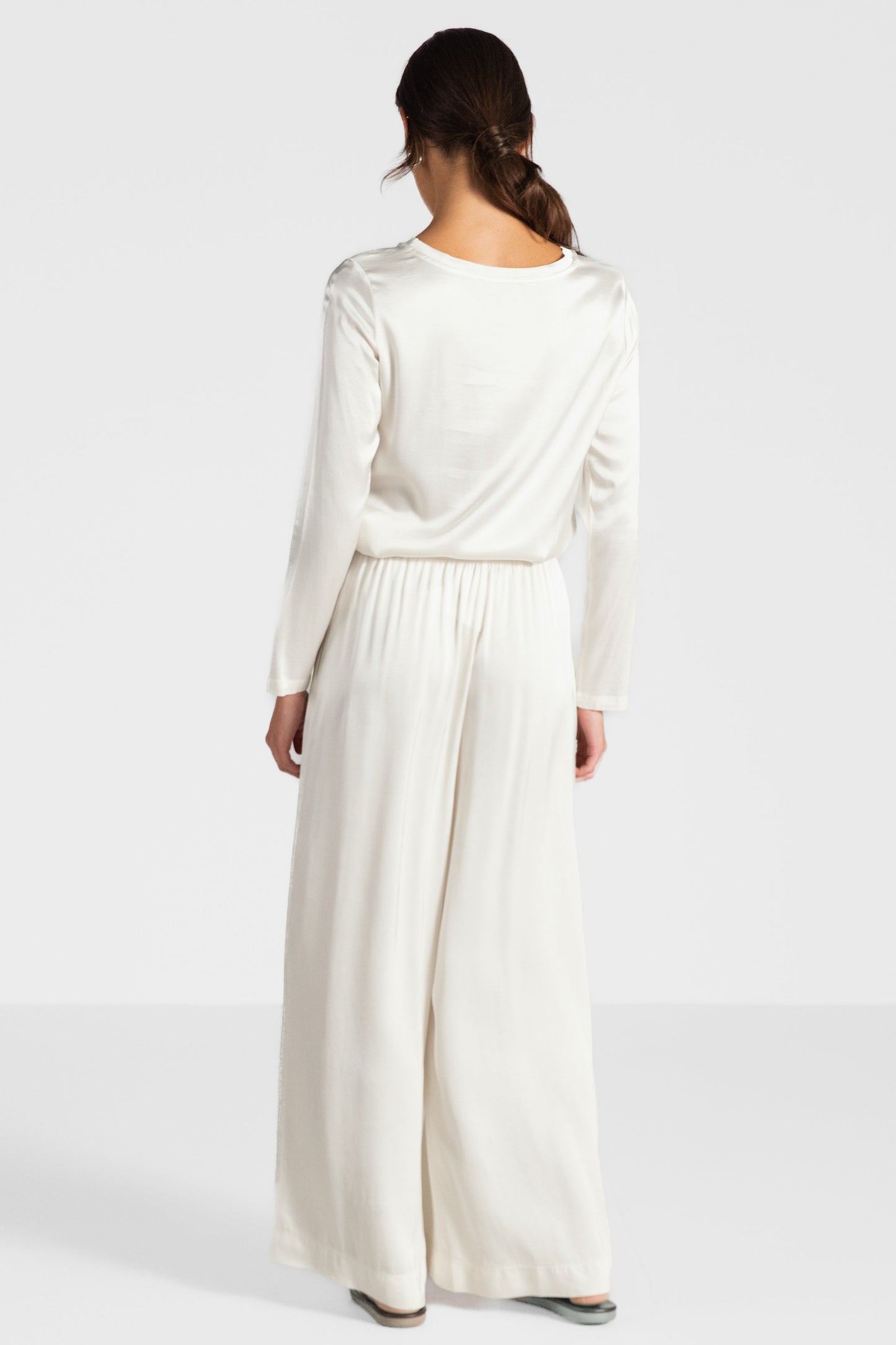 Daisy Elastic Waist Satin Pants | Ivory