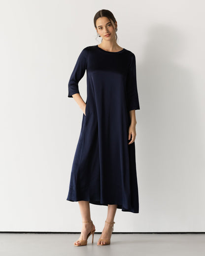 Dahlia Satin Dress | Navy