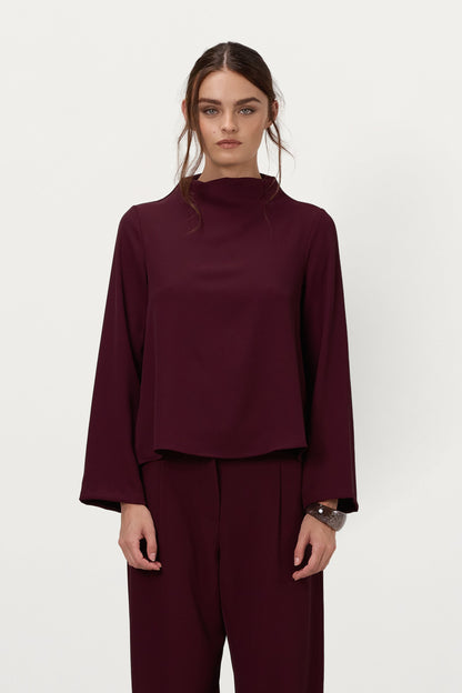 Lana High Neck Top | Burgundy
