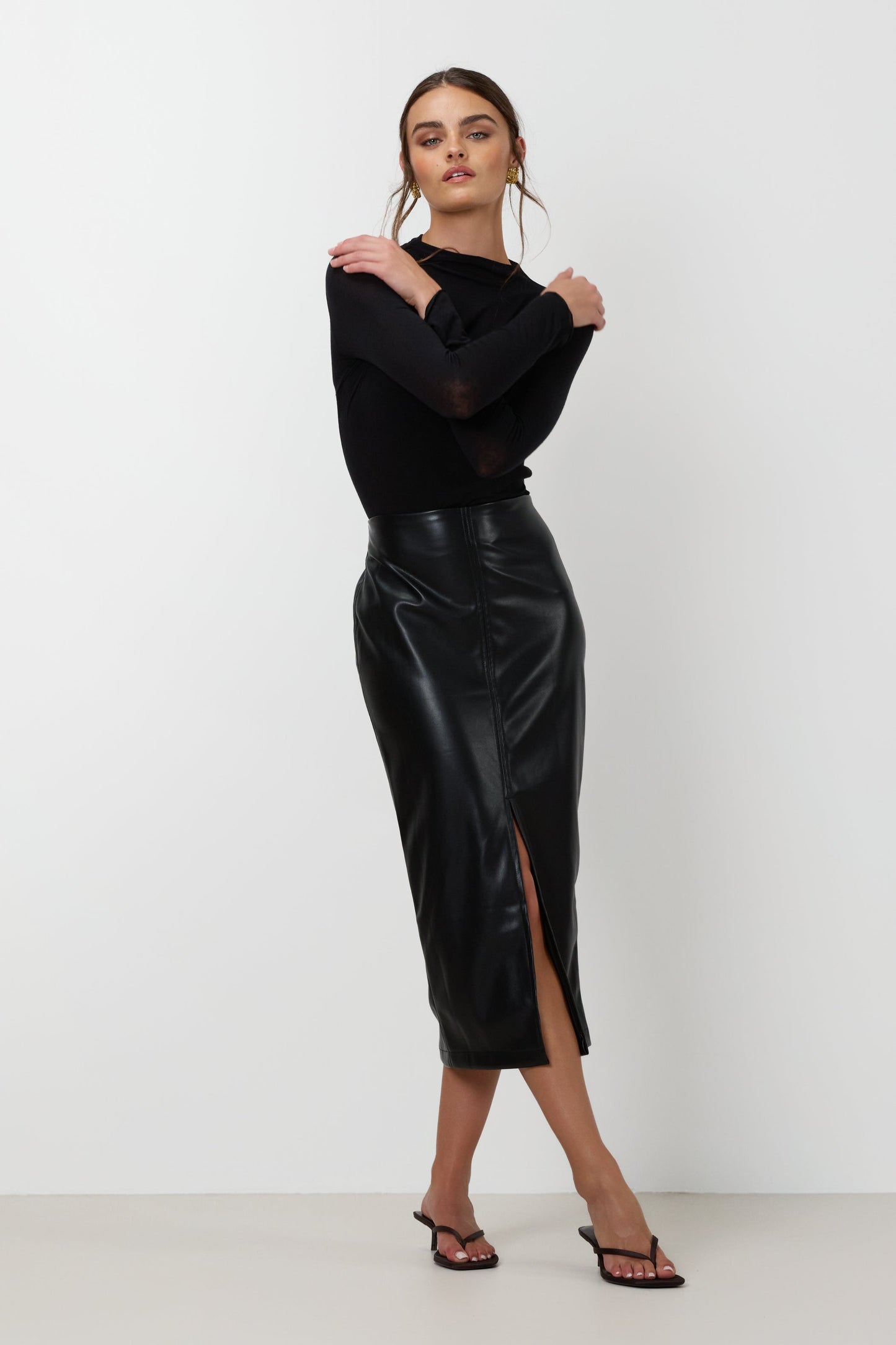 Brooklyn Faux Leather Skirt | Black