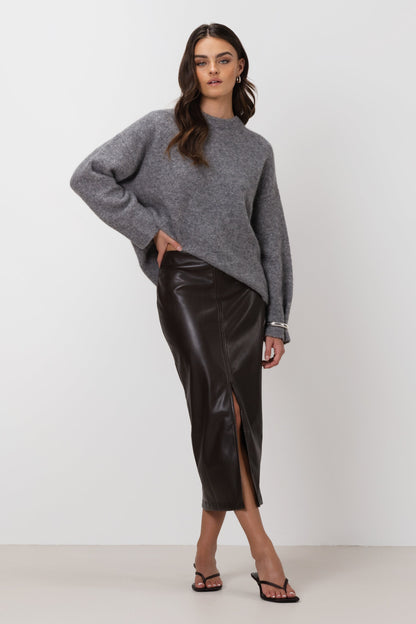 Brooklyn Faux Leather Skirt | Espresso Brown