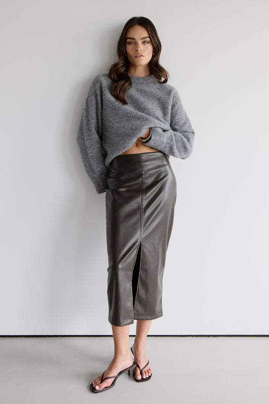 Brooklyn Faux Leather Skirt | Espresso Brown