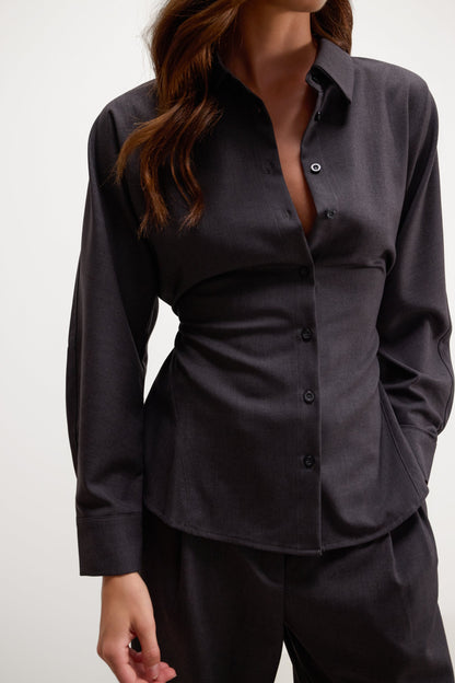 Ellis Tie Waist Shirt | Charcoal