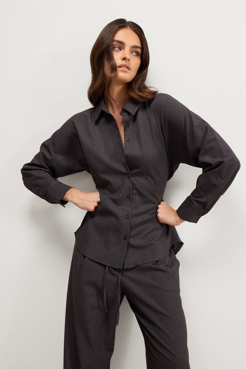 Ellis Tie Waist Shirt | Charcoal