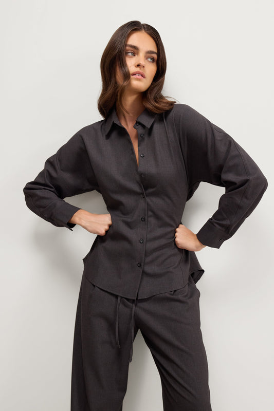 Ellis Tie Waist Shirt | Charcoal