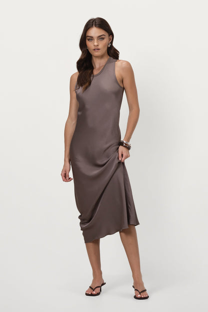Sabrina Sleeveless Satin Dress | Mink