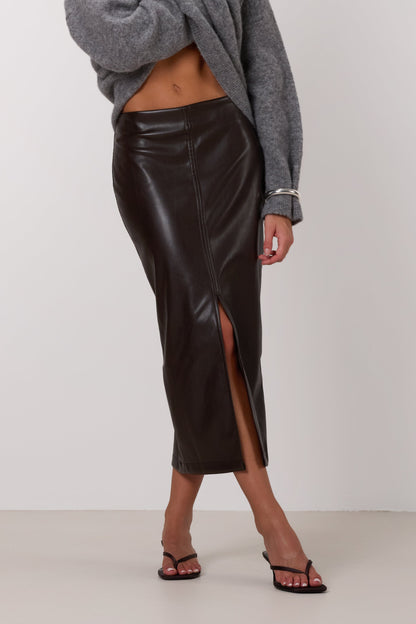 Brooklyn Faux Leather Skirt | Espresso Brown