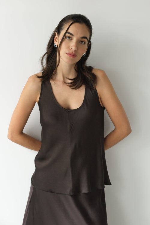 Demi Satin Vest Top | Espresso Brown